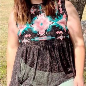 COPY - Crazy Train Aztec Cheetah multi colored sheer top